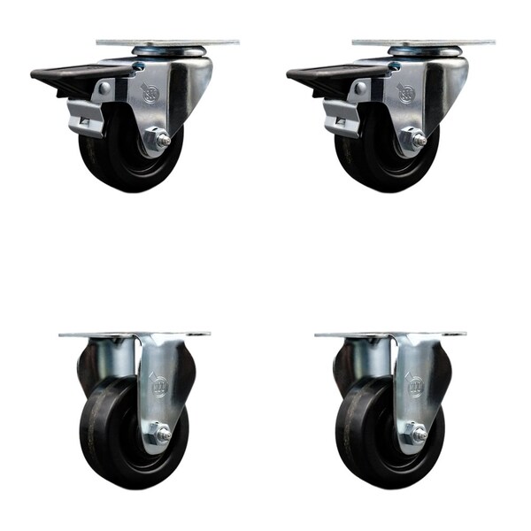 Service Caster 3'' Phenolic Wheel Swivel Top Plate Caster Set with 2 Posi Brakes 2 Rigid, 4PK SCC-20S314-PHR-PLB-2-R-2 - main